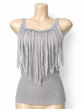 GUESS by Marciano Grey Fringe Knit Top XS Boho Festival Y2K